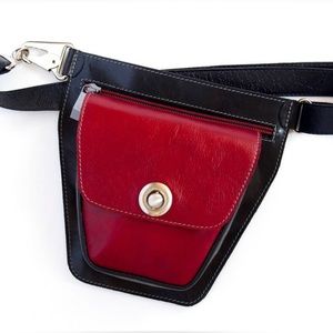 Genuine Leather Hip Bag (Black and Red)